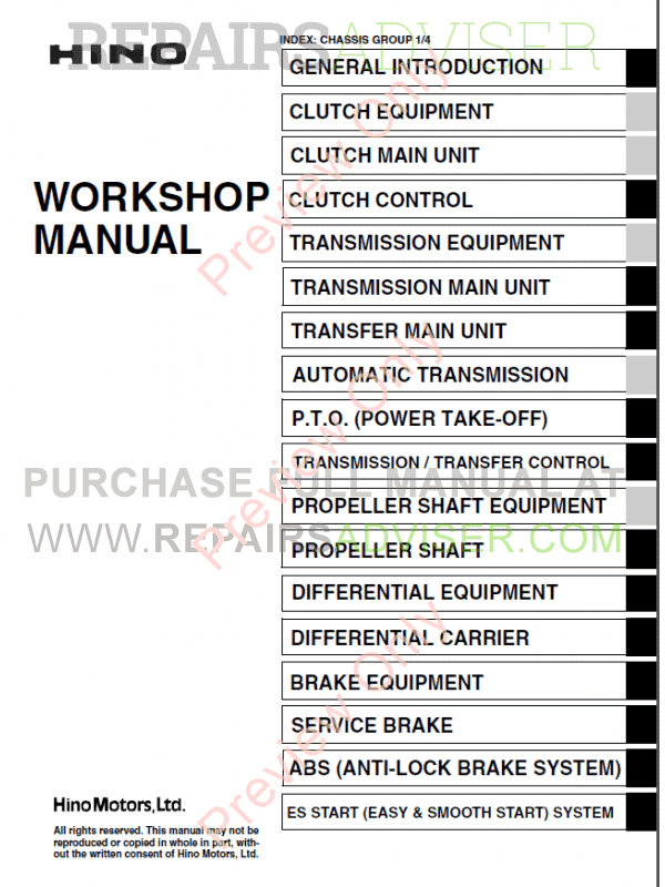 Hino Trucks Workshop Manual